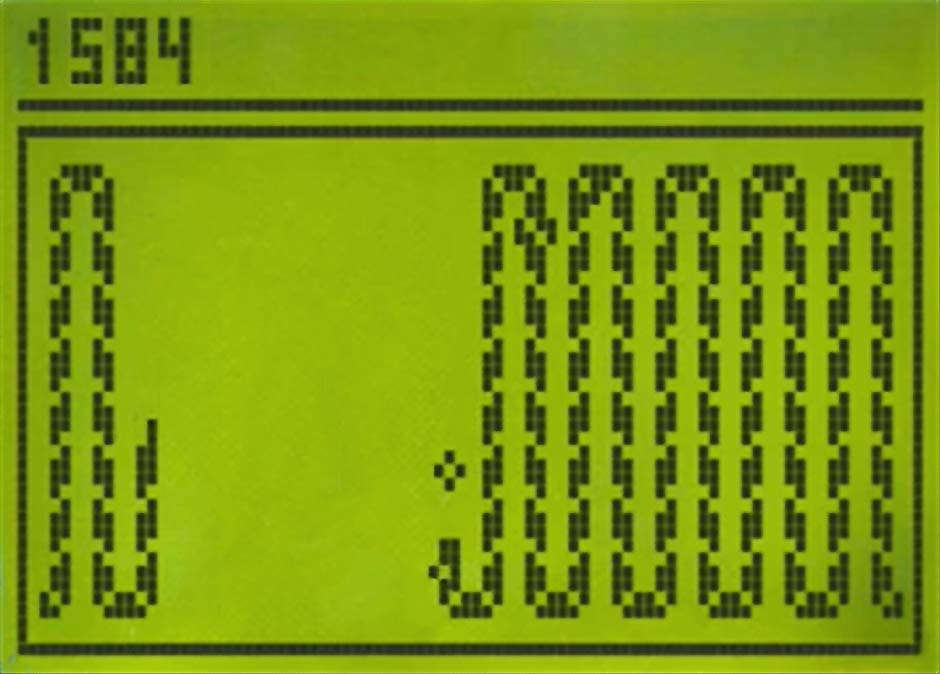 Bildschirm mit dem klassischen Nokia Snake 2 Spiel