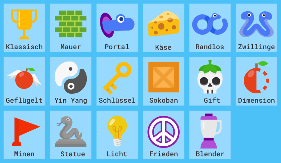 Vorschau aller Modi, die du im Snake-Spiel auswählen kannst